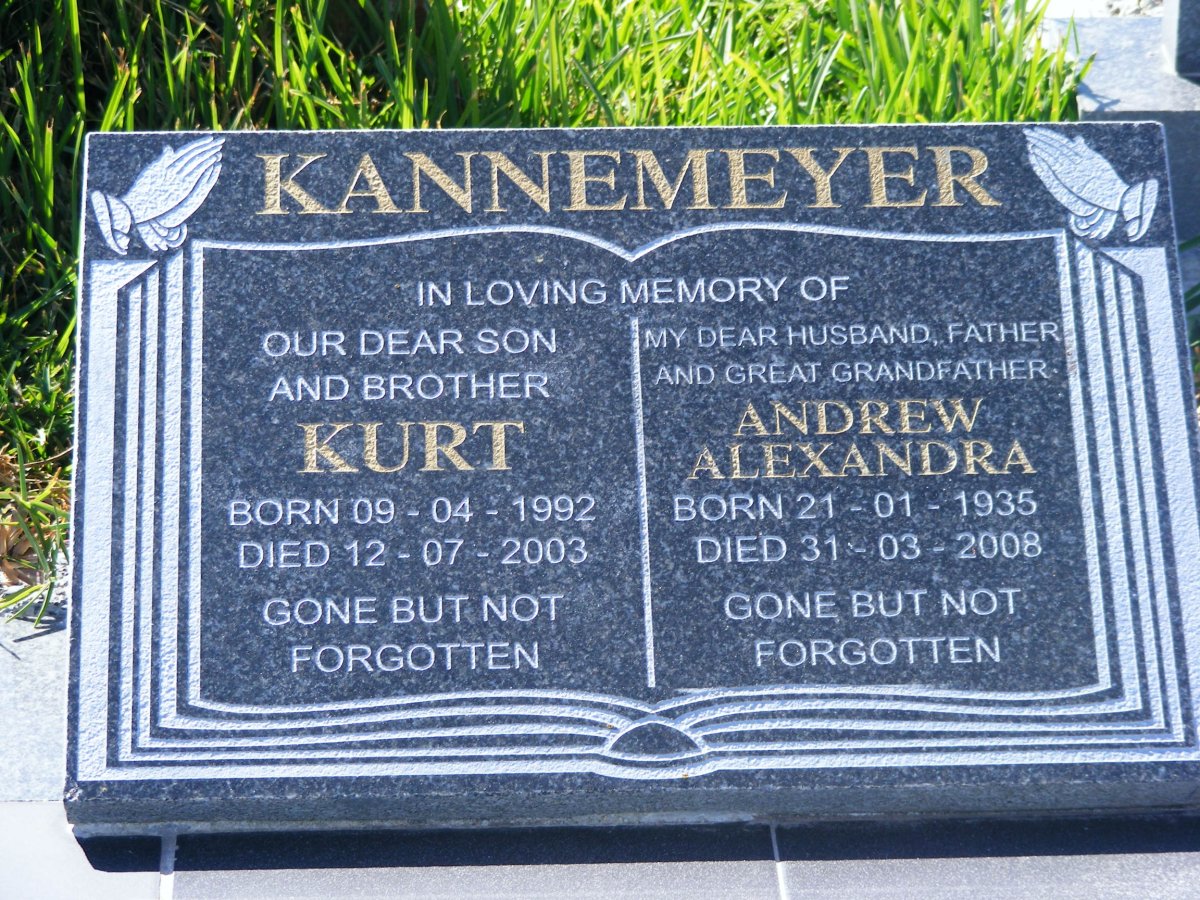 KANNEMEYER Andrew Alexandra 1935-2008 :: KANNEMEYER Kurt 1992-2003