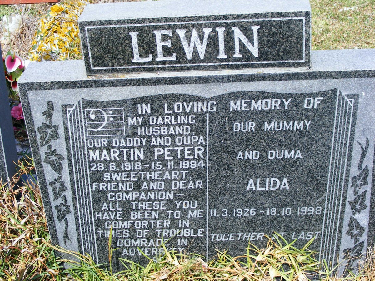 LEWIN Martin Peter 1918-1994 &amp; Alida 1926-1998