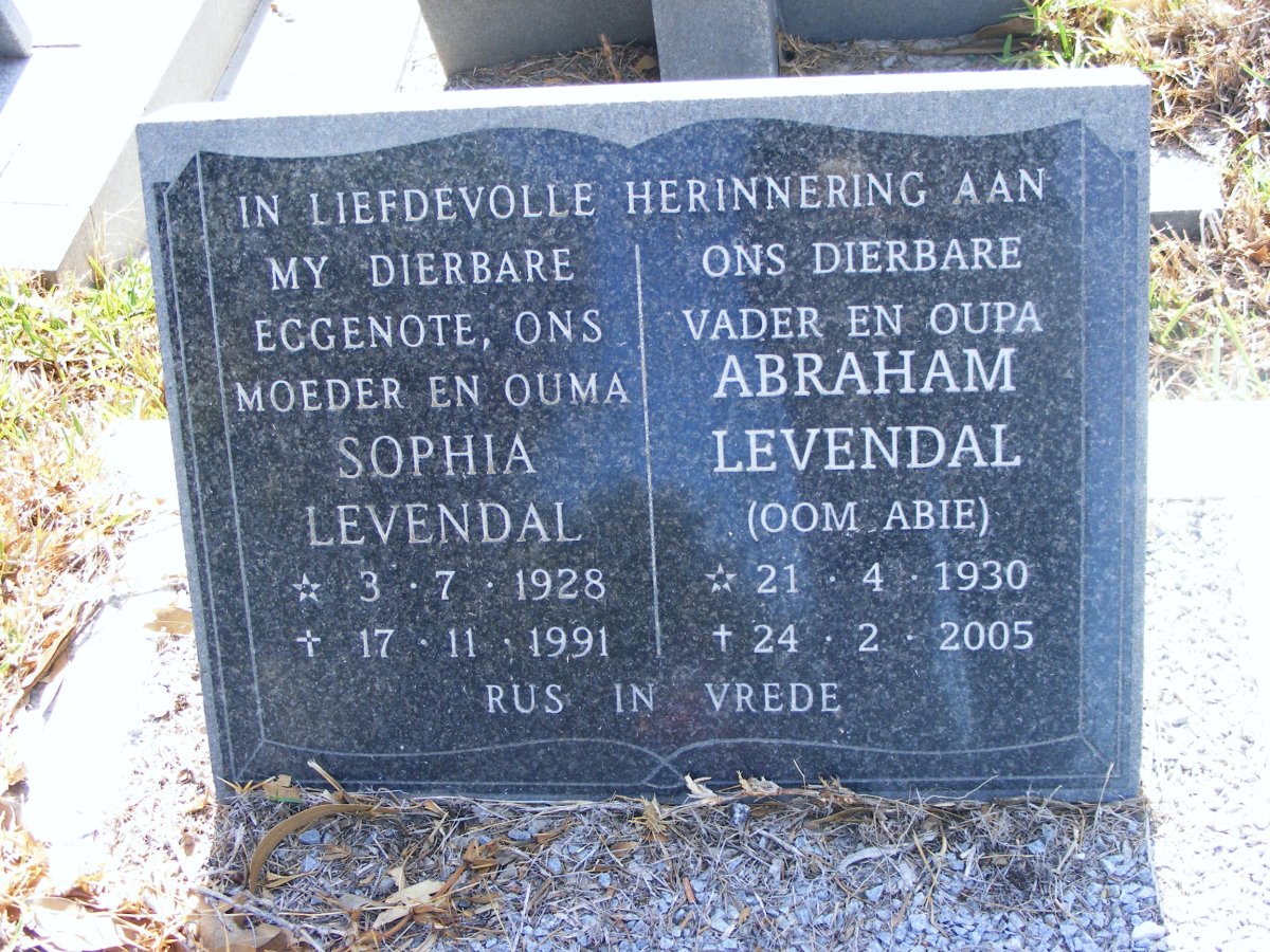 LEVENDAL Abraham 1930-2005 &amp; Sophia 1928-1991