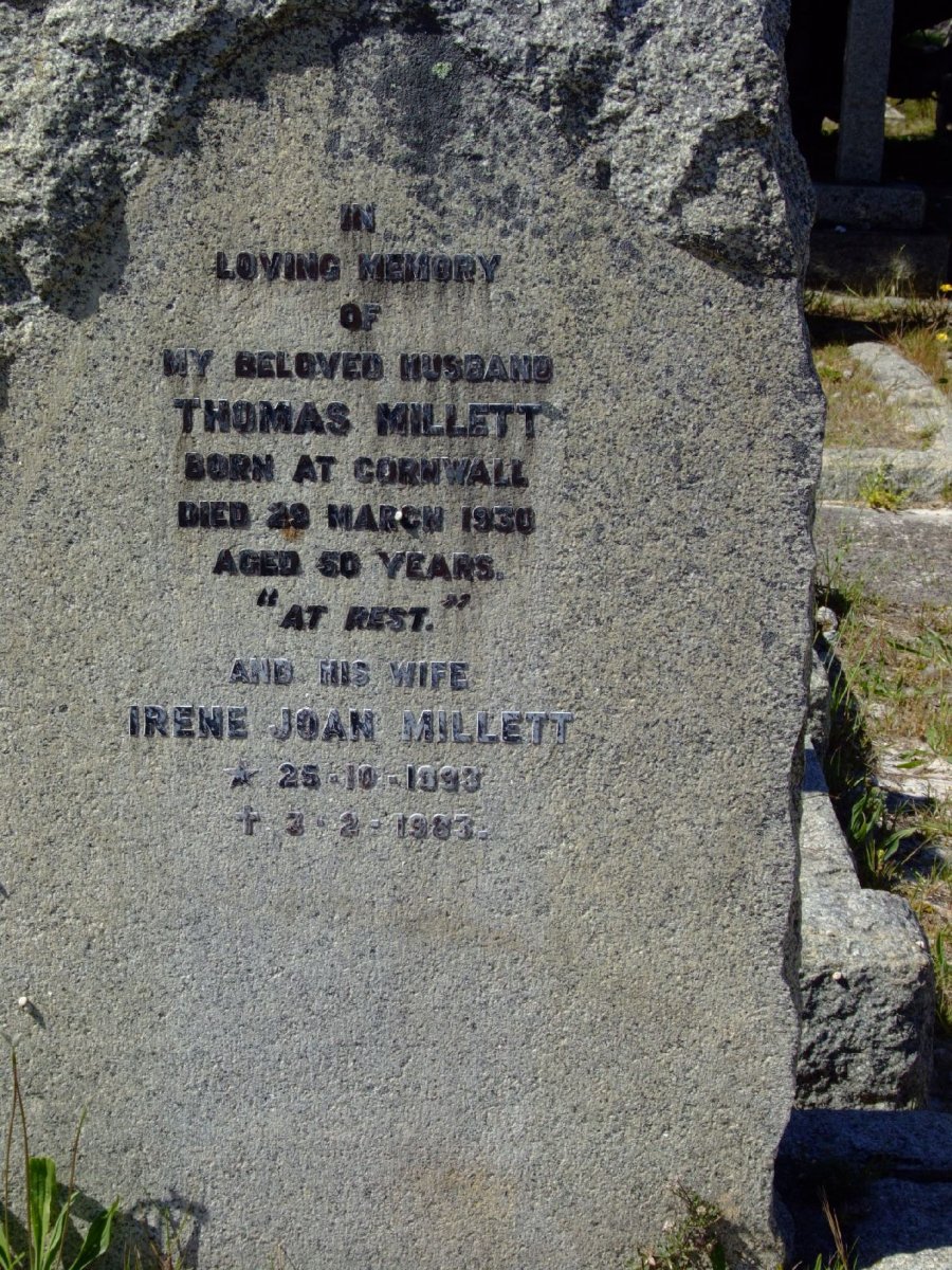 MILLETT Thomas -1930 &amp; Irene Joan 1893-1983