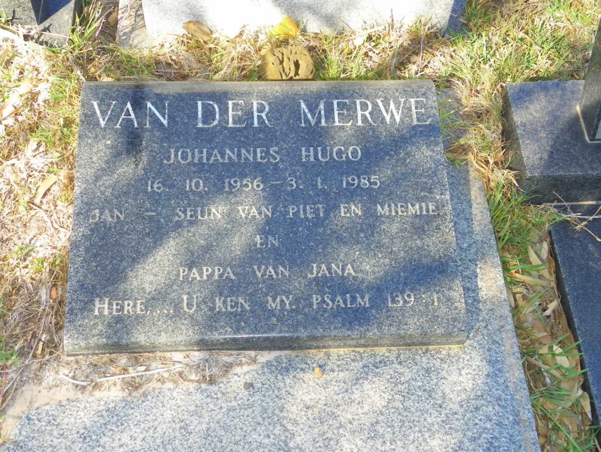 MERWE Johannes Hugo, van der 1956-1985