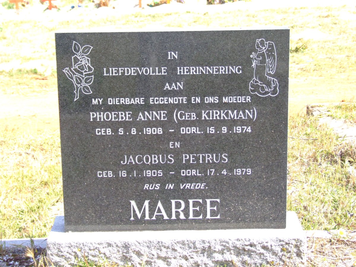 MAREE Jacobus Petrus 1905-1979 &amp; Phoebe Anne KIRKMAN 1908-1974
