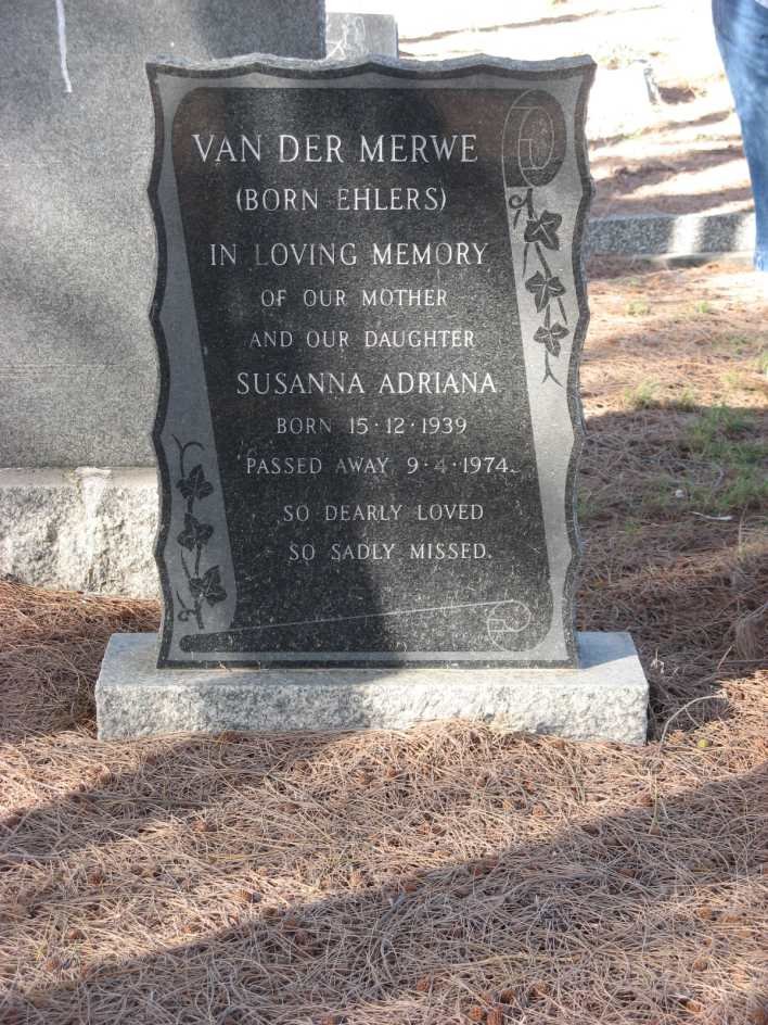 MERWE Susanna Adriana, van der nee EHLERS 1939-1974