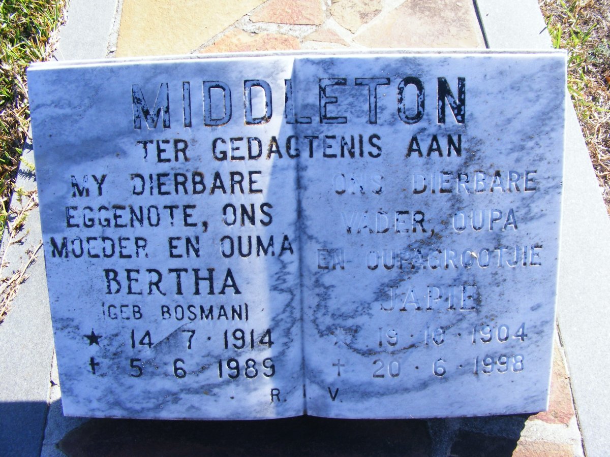 MIDDLETON Japie 1904-1998 &amp; Bertha BOSMAN 1914-1989