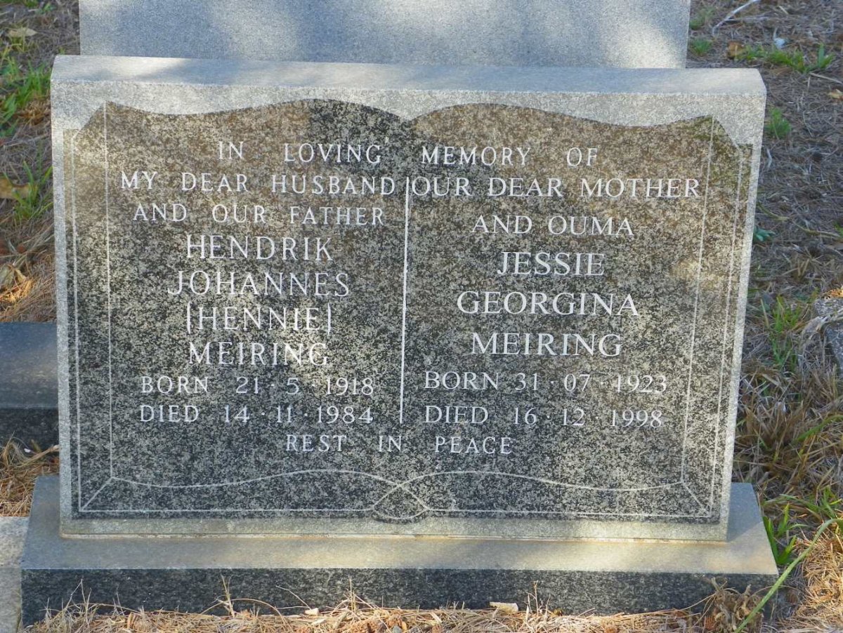 MEIRING Hendrik Johannes 1918-1984 &amp; Jessie Georgina 1923-1998