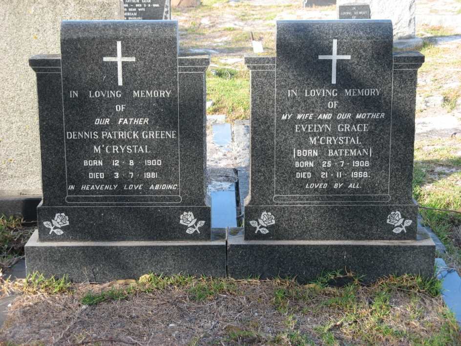 M'CRYSTAL Dennis Patrick Greene 1900-1981 &amp; Evelyn Grace BATEMAN 1908-1968