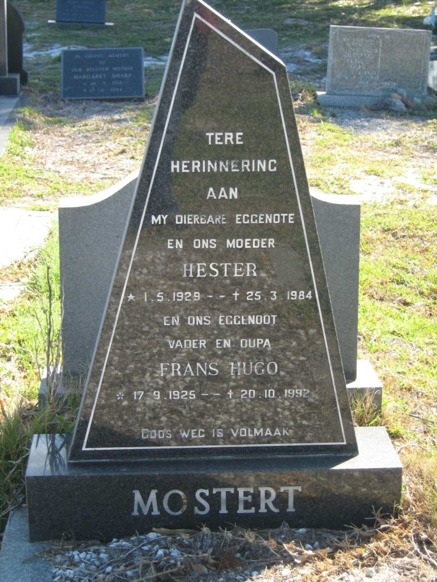 MOSTERT Frans Hugo 1925-1992 &amp; Hester 1929-1984