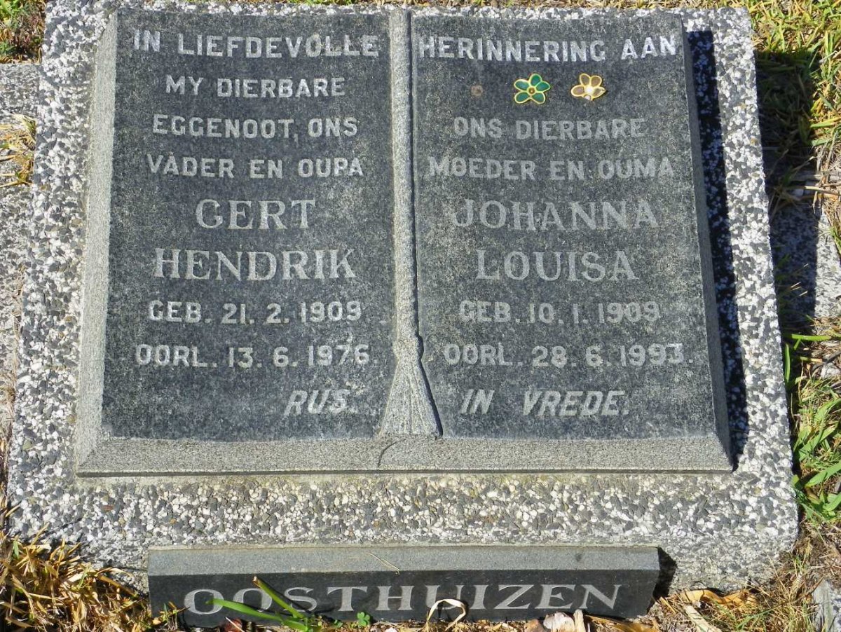 OOSTHUIZEN Gert Hendrik 1909-1976 &amp; Johanna Louisa 1909-1993