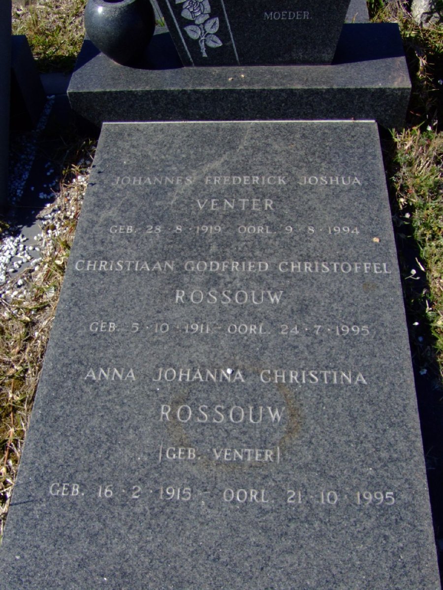 ROSSOUW Christiaan Godfried Christoffel 1911-1995 &amp; Anna Johanna Christina VENTER 1915-1995