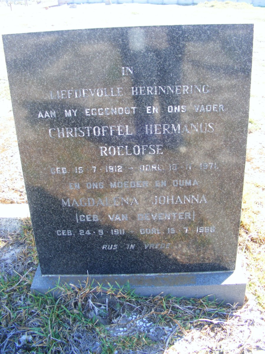 ROELOFSE Christoffel Hermanus 1912-1971 &amp; Magdalena Johanna VAN DEVENTER 1911-19??