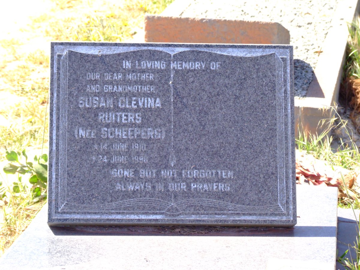 RUITERS Susan Clevina nee SCHEEPERS 1910-1998