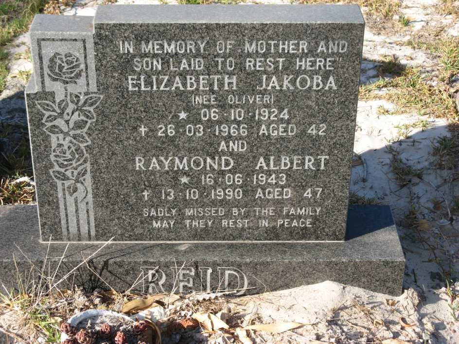 REID Elizabeth Jacoba nee OLIVER 1924-1966 :: REID Raymond Albert 1943-1990 &amp;