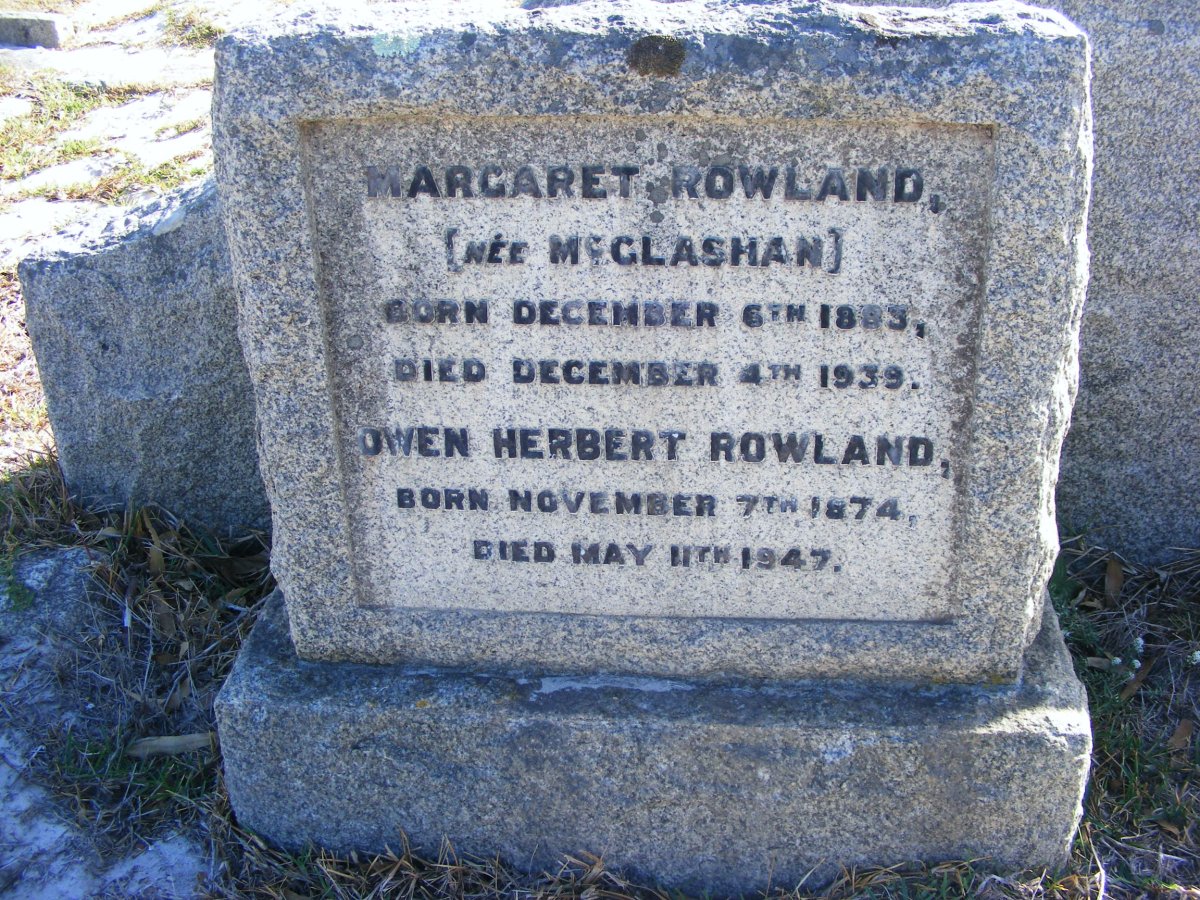 ROWLAND Owen Herbert 1874-1947 &amp; Margaret McGLASHAN 1883-1939