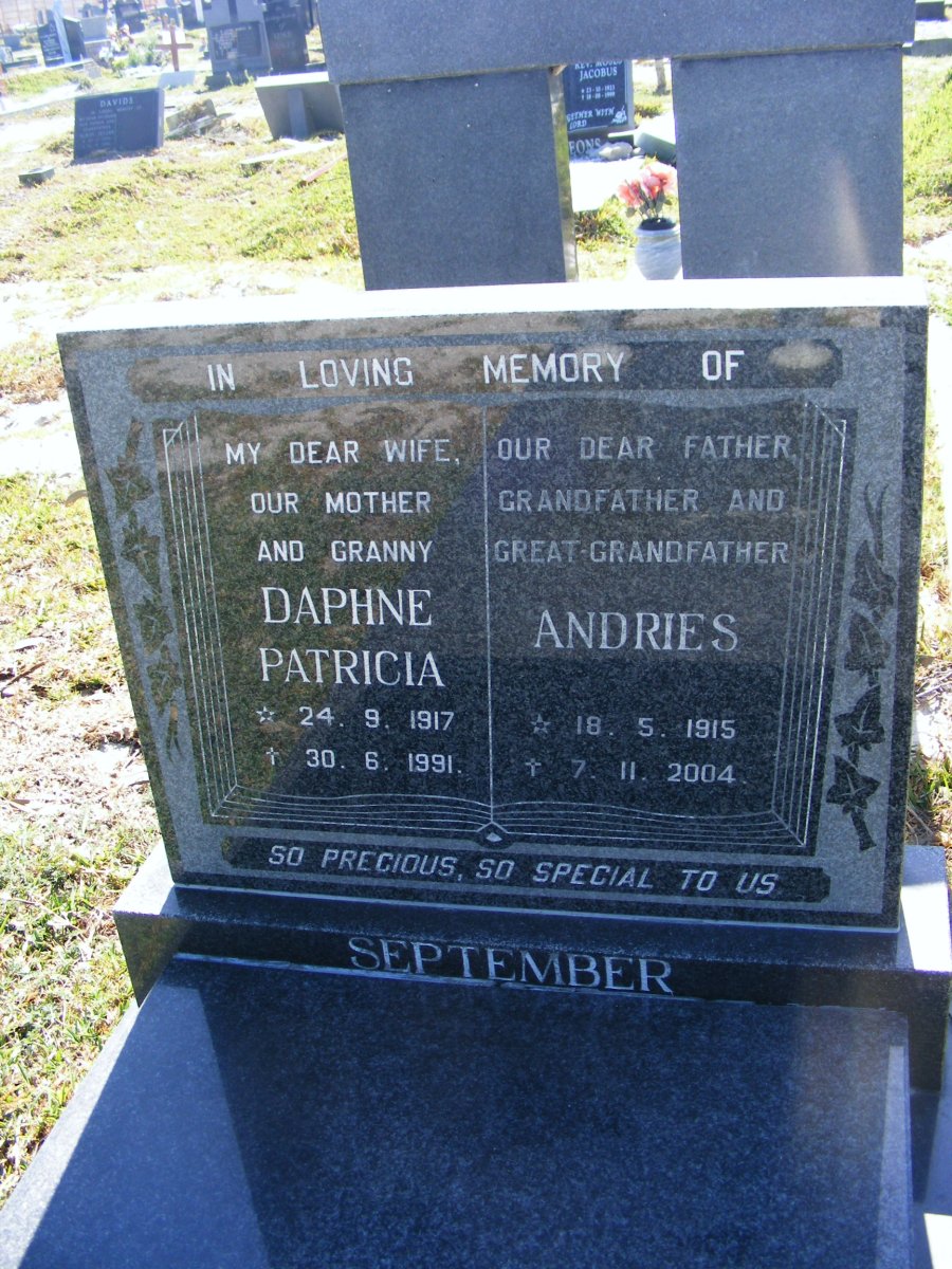 SEPTEMBER Andries 1915-2004 &amp; Daphne Patricia 1917-1991