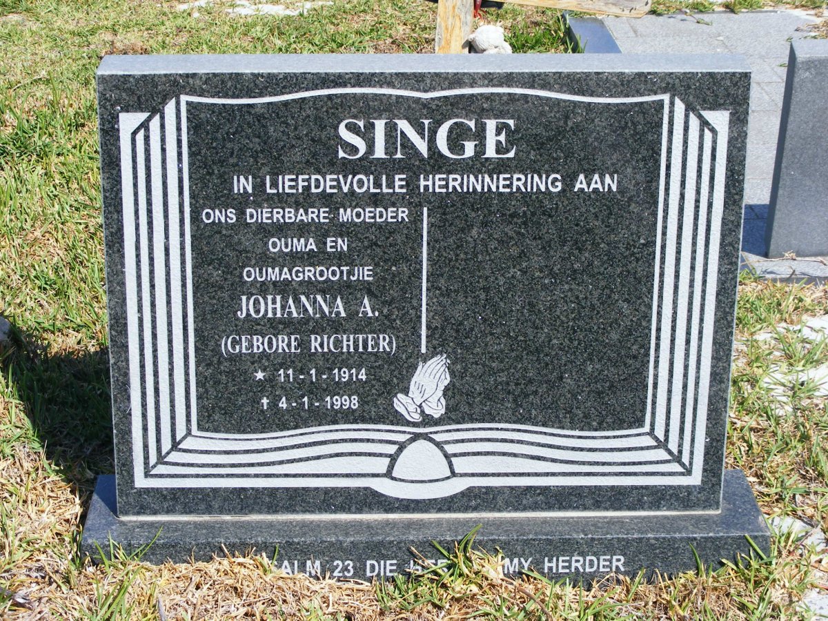SINGE Johanna A. nee RICHTER 1914-1998