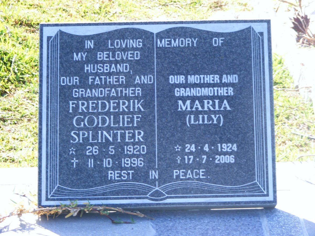 SPLINTER Frederik Godlief 1920-1996 &amp; Maria 1924-2006