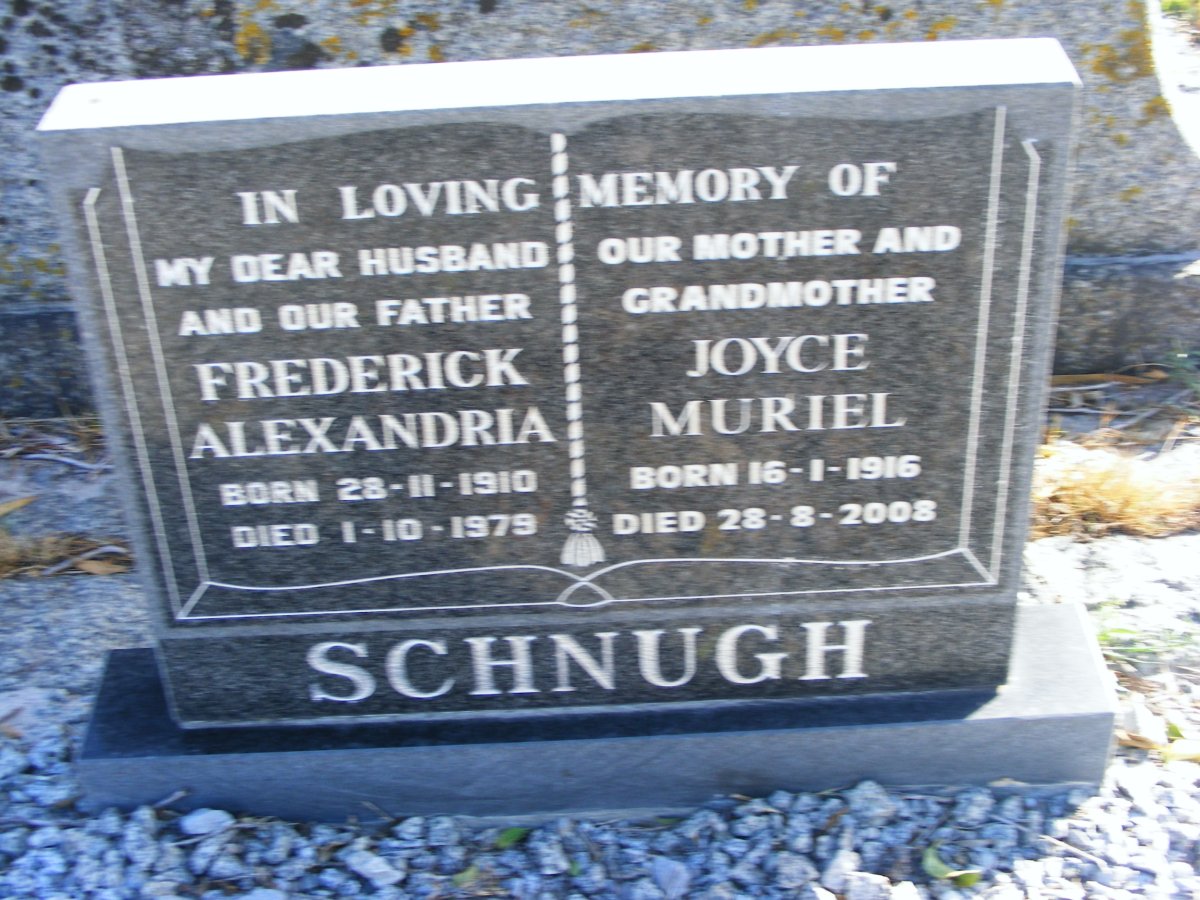SCHNUGH Frederick Alexandria 1910-1979 &amp; Joyce Muriel 1916-2008