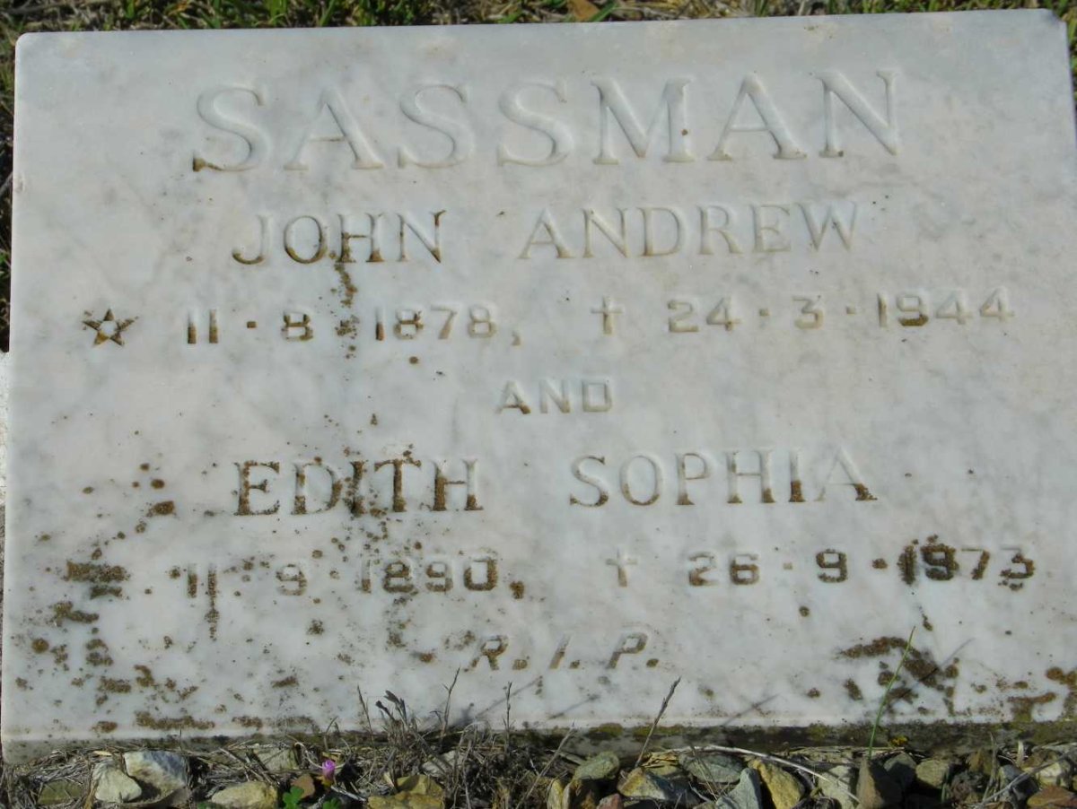 SASSMAN John Andrew 1878-1944 &amp; Edith Sophia 1890-1973