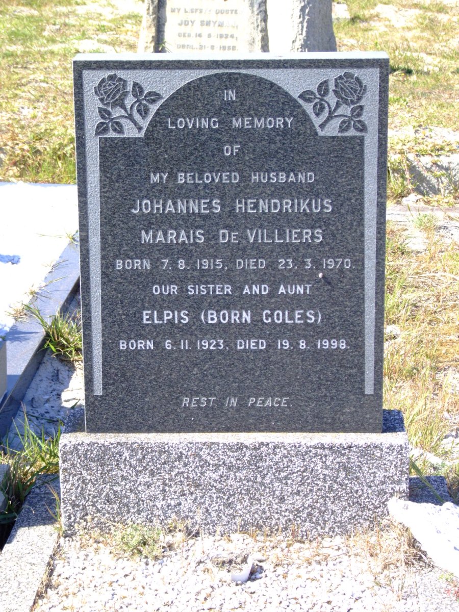 VILLIERS Johannes Hendrikus Marais, de 1915-1970 :: DE VILLIERS Elpis nee COLES 1923-1998