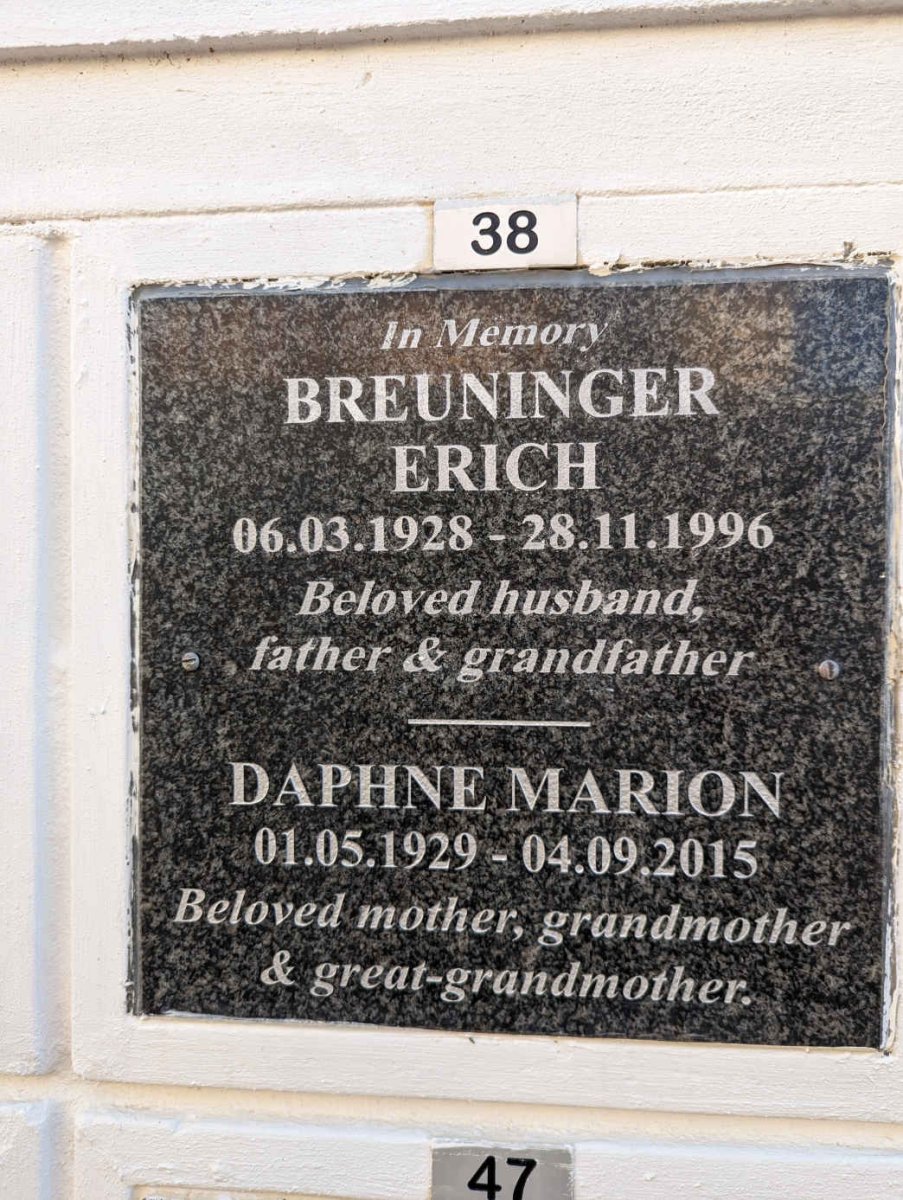 BREUNINGER Erich 1928-1996 &amp; Daphne Marion 1929-2015