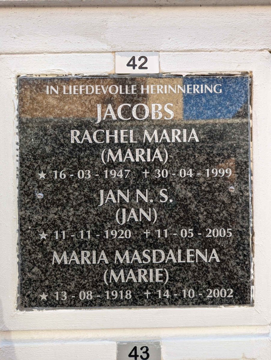JACOBS N.S. 1920-2005 &amp; Maria Masdalena 1918-2002 :: JACOBS Rachel Maria 1947-1999