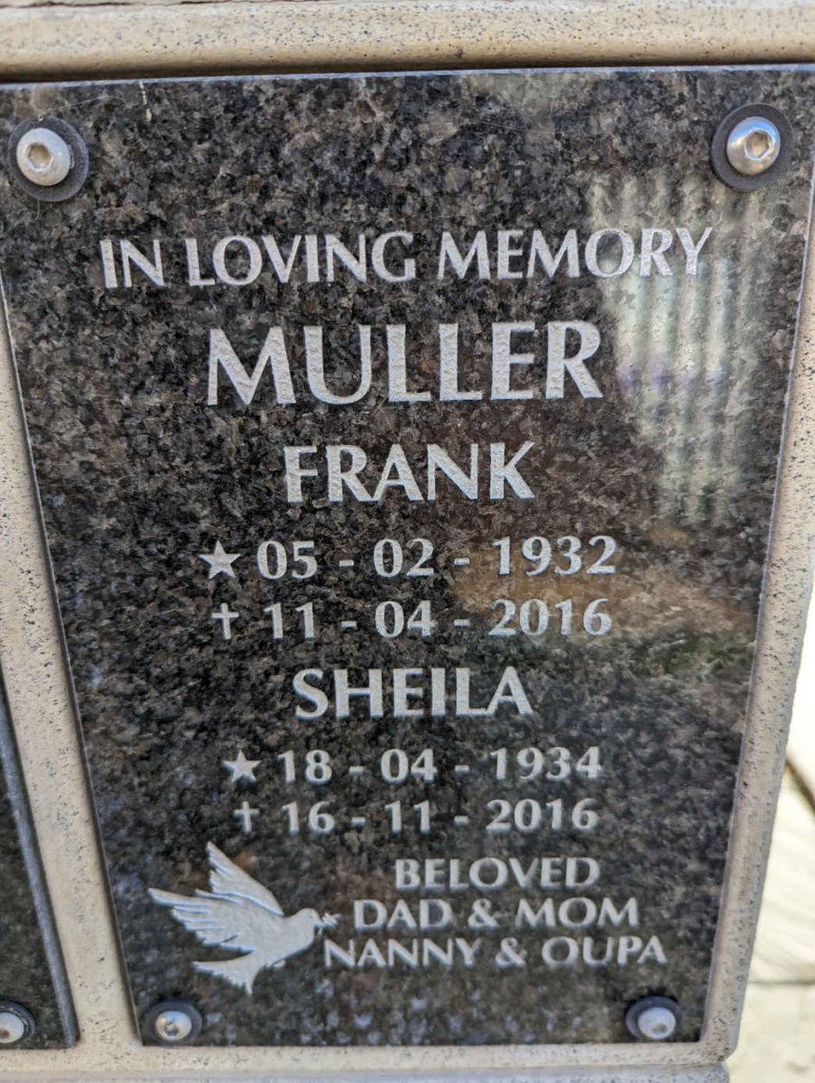 MULLER Frank 1932-2016 &amp; Sheila 1934-2016