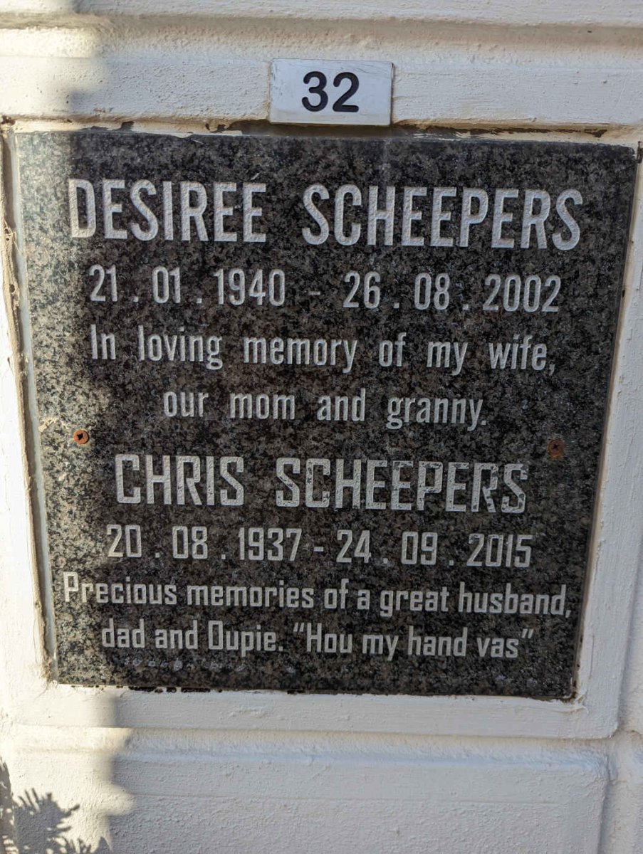 SCHEEPERS Chris 1937-2015 &amp; Desiree 1940-2002