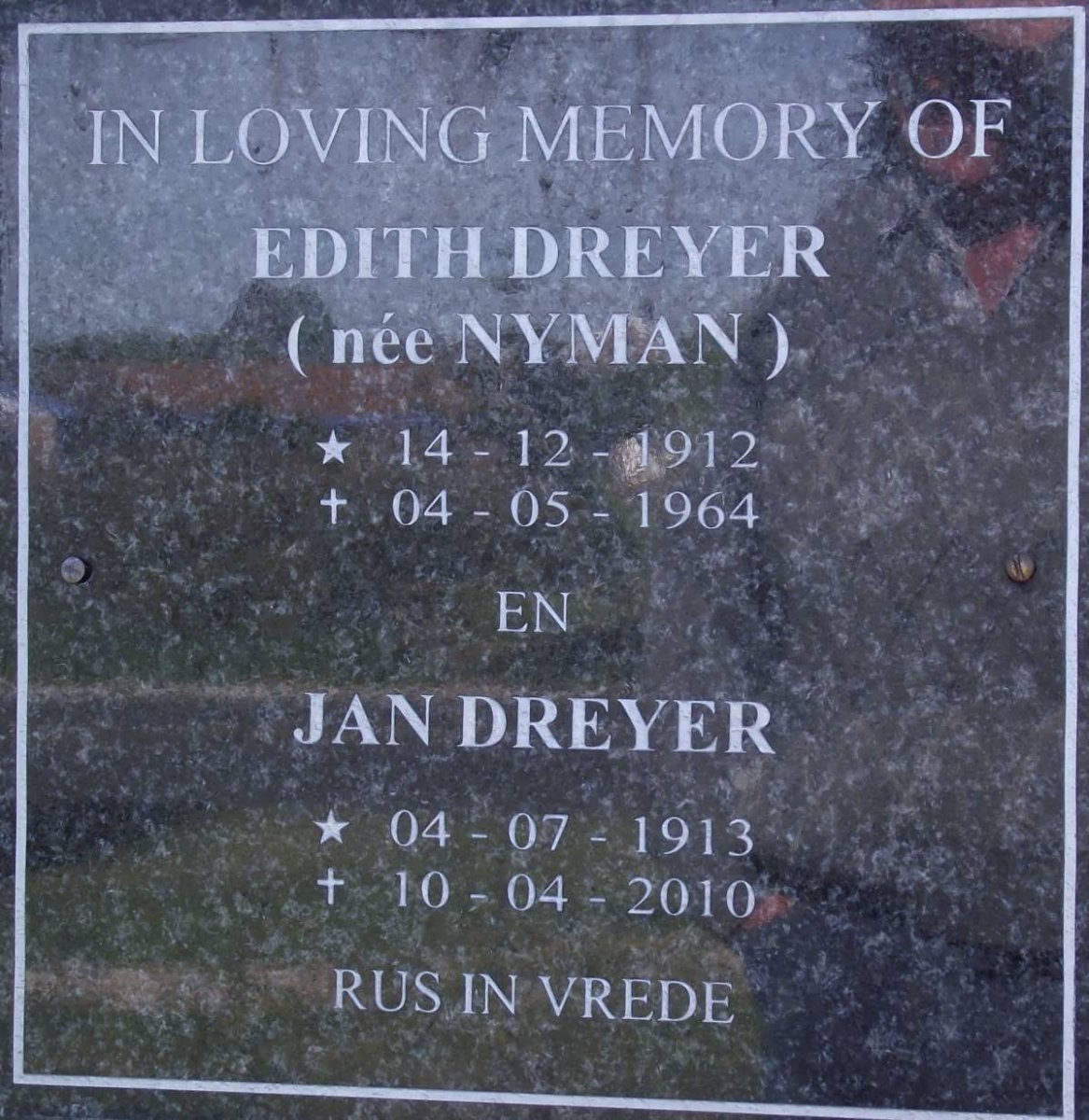 DREYER Jan 1913-2010 &amp; Edith NYMAN 1912-1964