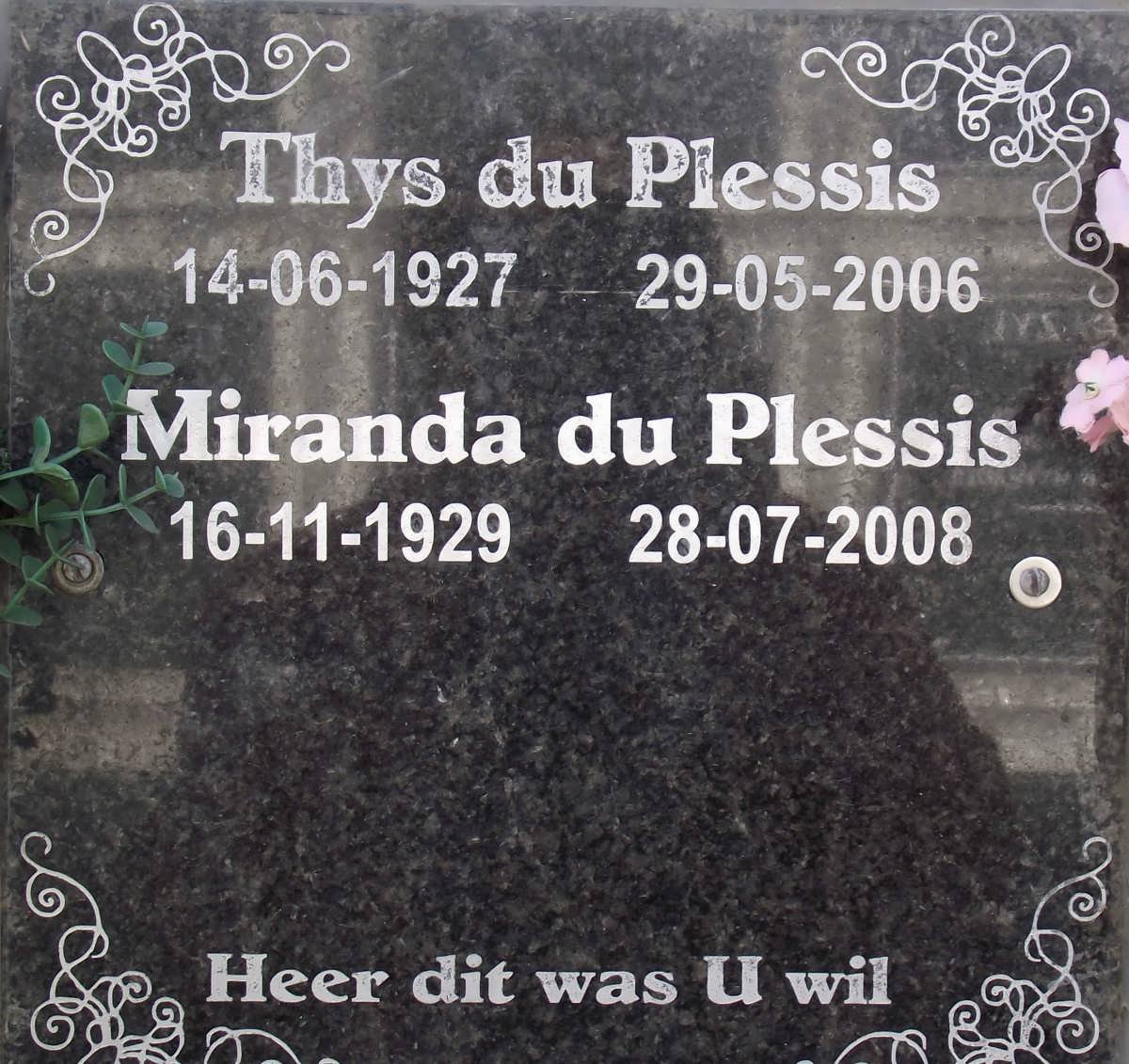 PLESSIS Thys, du 1927-2006 &amp; Miranda 1929-2008