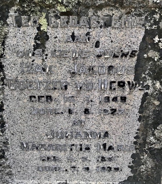 MERWE Izak Jakobus Coetzer, v.d. 1849 -1922 &amp; Johanna Magaritha 1851-19??