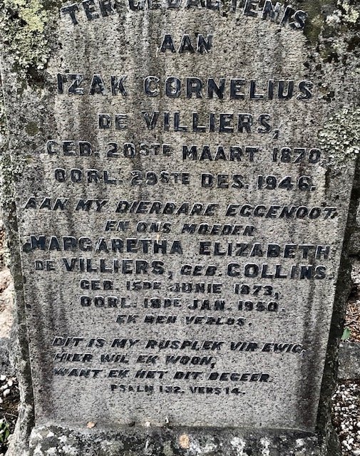 VILLIERS Izak Cornelius, de 1870-1946 &amp; Margaretha Elizabeth COLLINS 1873-1950