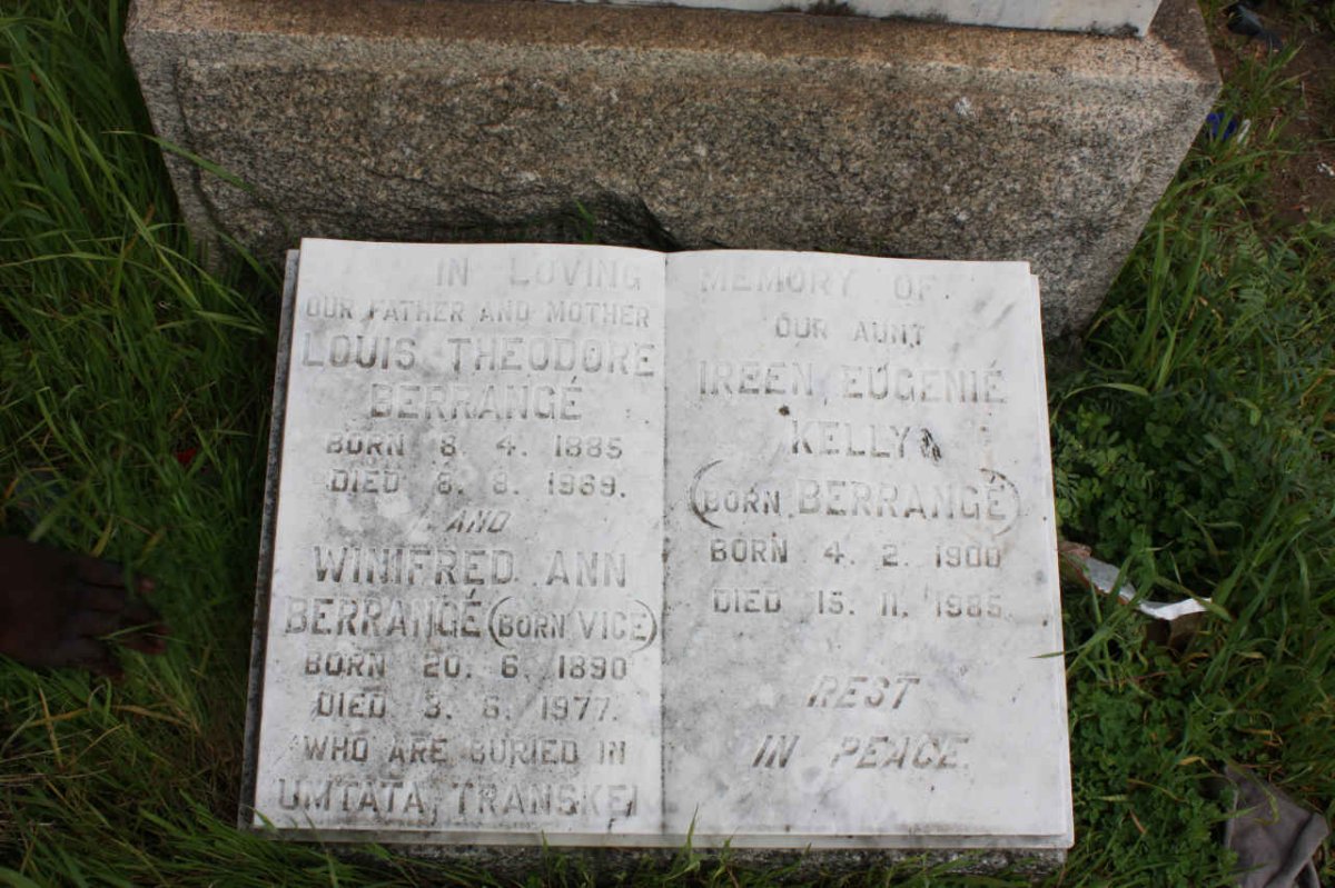 BERRANGE Louis Theodore 1885-1969 &amp; Winifred Ann VICE 1890-1977 :: KELLY Ireen Eugenie nee BERRANGE 1900-1985