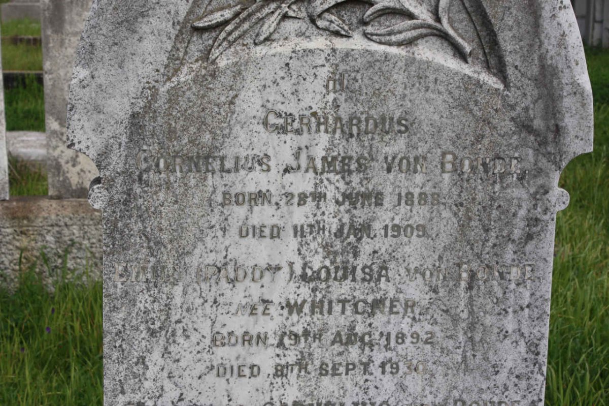 BONDE Gerhardus Cornelius James, von 1888-1909 :: VON BONDE Emily Louisa nee WHITCNER  1892-1930