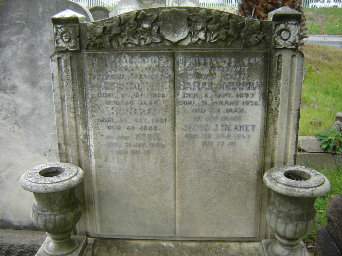 HEANEY Jacob J. -1943 &amp; Sarah Johanna 1893-1938 :: ? Christoffel -1908 &amp; Susara -1921 :: ? Kosie -194?