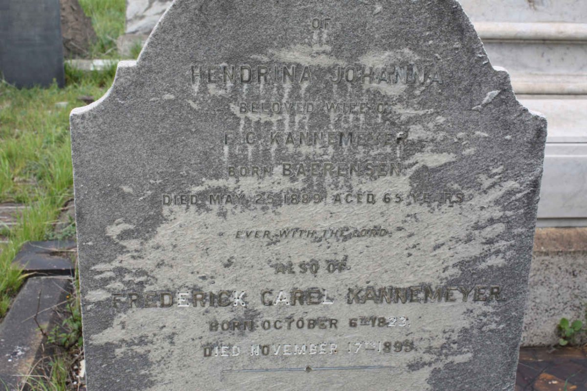 KANNEMEYER Frederick Carel 1823-1895 &amp; Hendrina Johanna BAERENSEN -1889