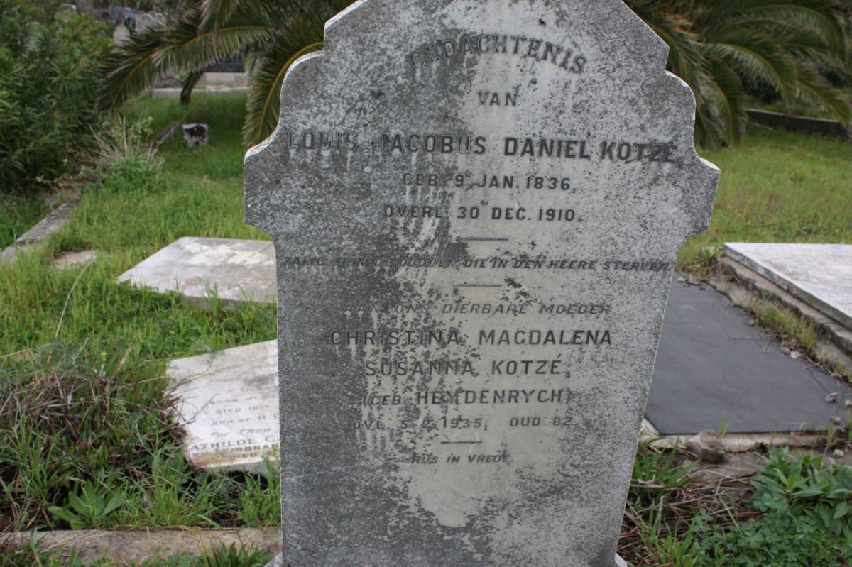 KOTZE Louis Jacobus Daniel 1836-1910 &amp; Christina Magdalena Susanna HEYDENRYCH -1935