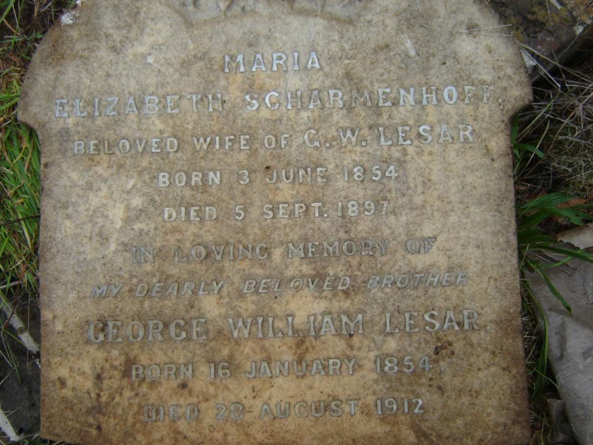 LESAR George William 1854-1912 &amp; Maria Elizabeth Scharmenhoff 1854-1897