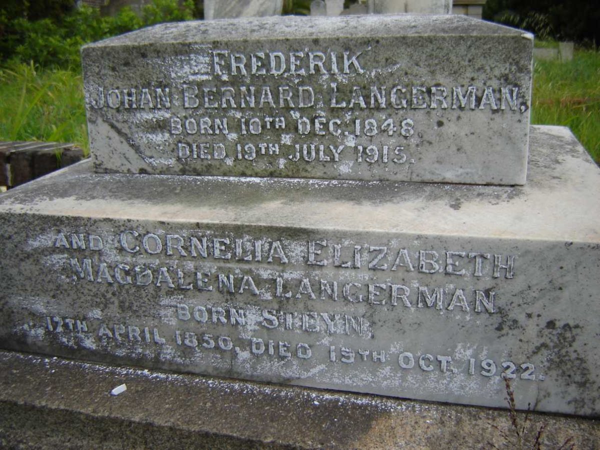 LANGERMAN Frederik Johan Bernard 1848-1915 &amp; Cornelia Elizabeth Magdalena STEYN 1850-1922