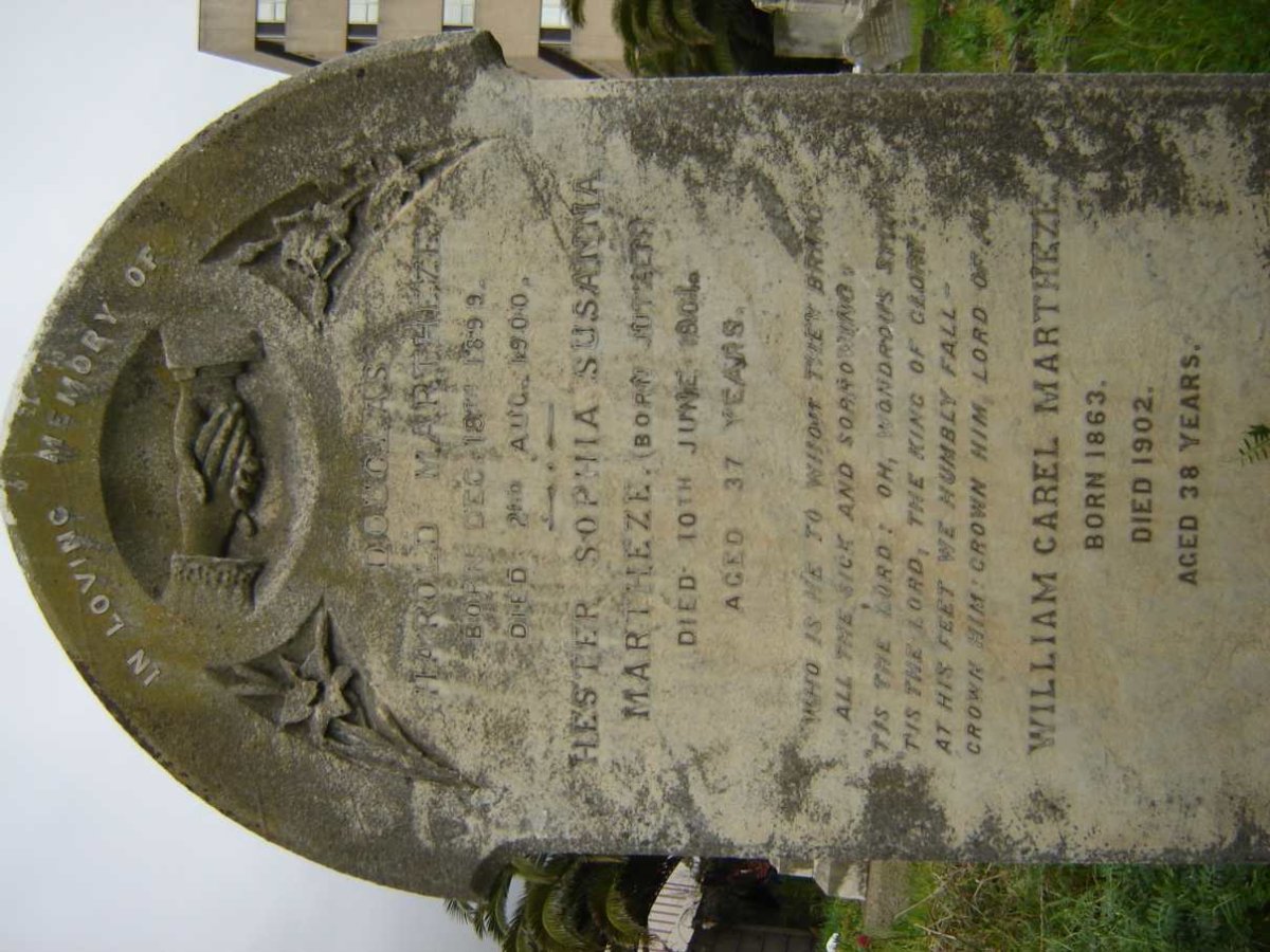 MARTHEZE Harold 1899-1900 :: MARTHEZE Hester Sophia Susanna nee ?  -1901 :: MARTHEZE William Carel 1863-1902