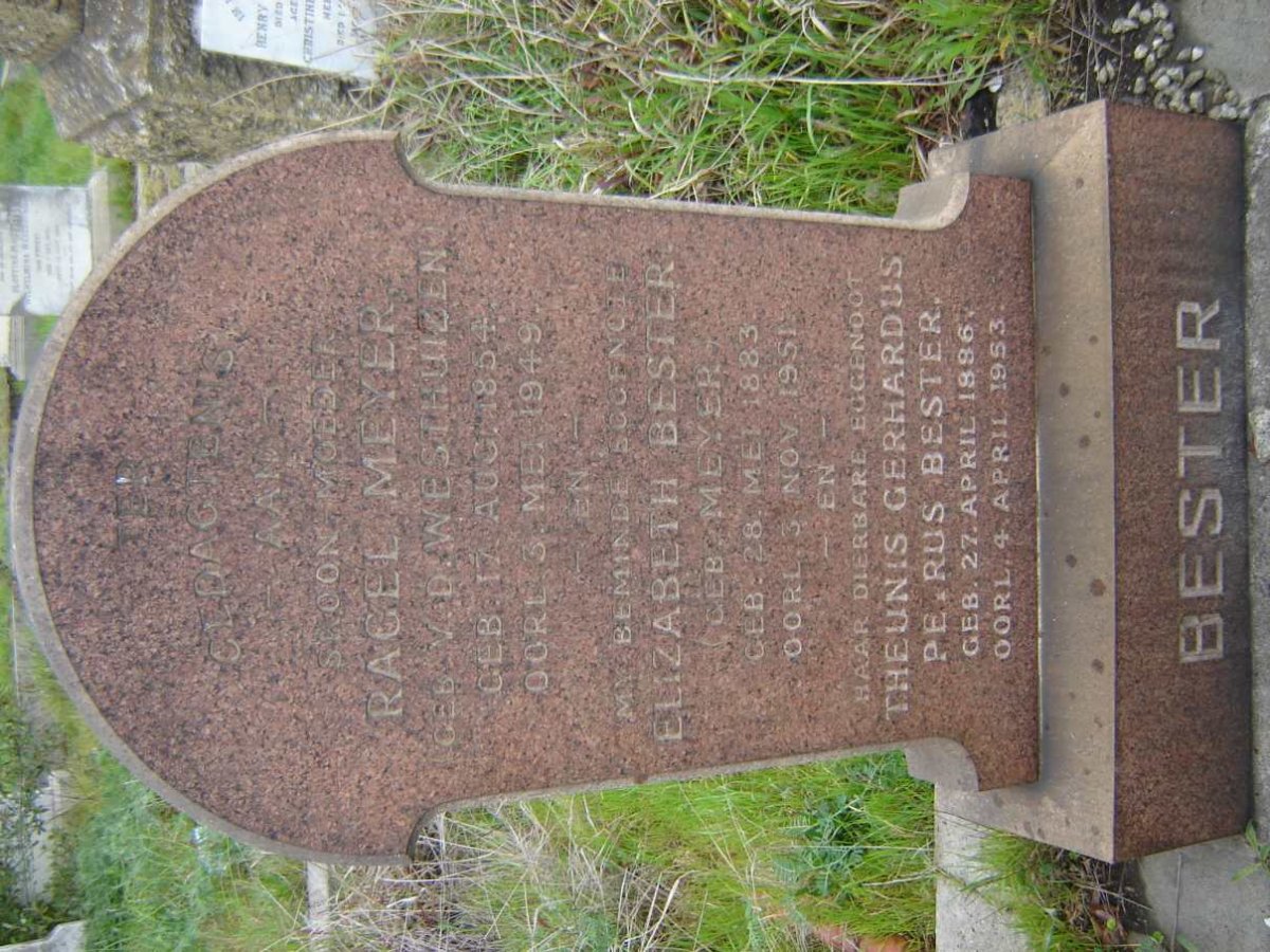 MEYER Ragel nee V.D. WESTHUIZEN 1854-1949 :: BESTER Theunis Gerhardus Petrus 1886-1953 &amp; Elizabeth MEYER 1883-1951