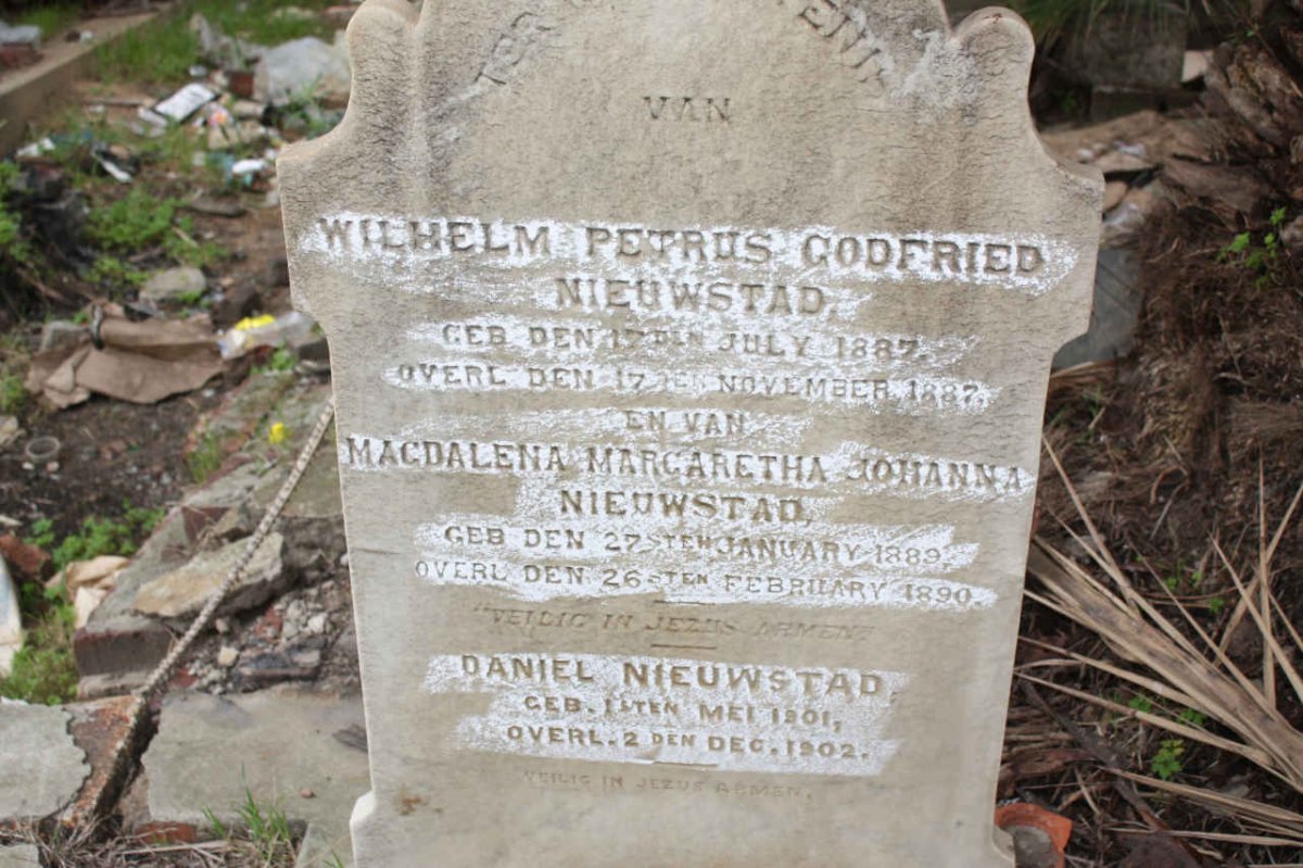 NIEUWSTAD Wilhelm Petrus Godfried 1887-1887 :: NIEUWSTAD Magdalena Margaretha Johanna 1889-1890 :: NIEUWSTAD Daniel 1901-1902