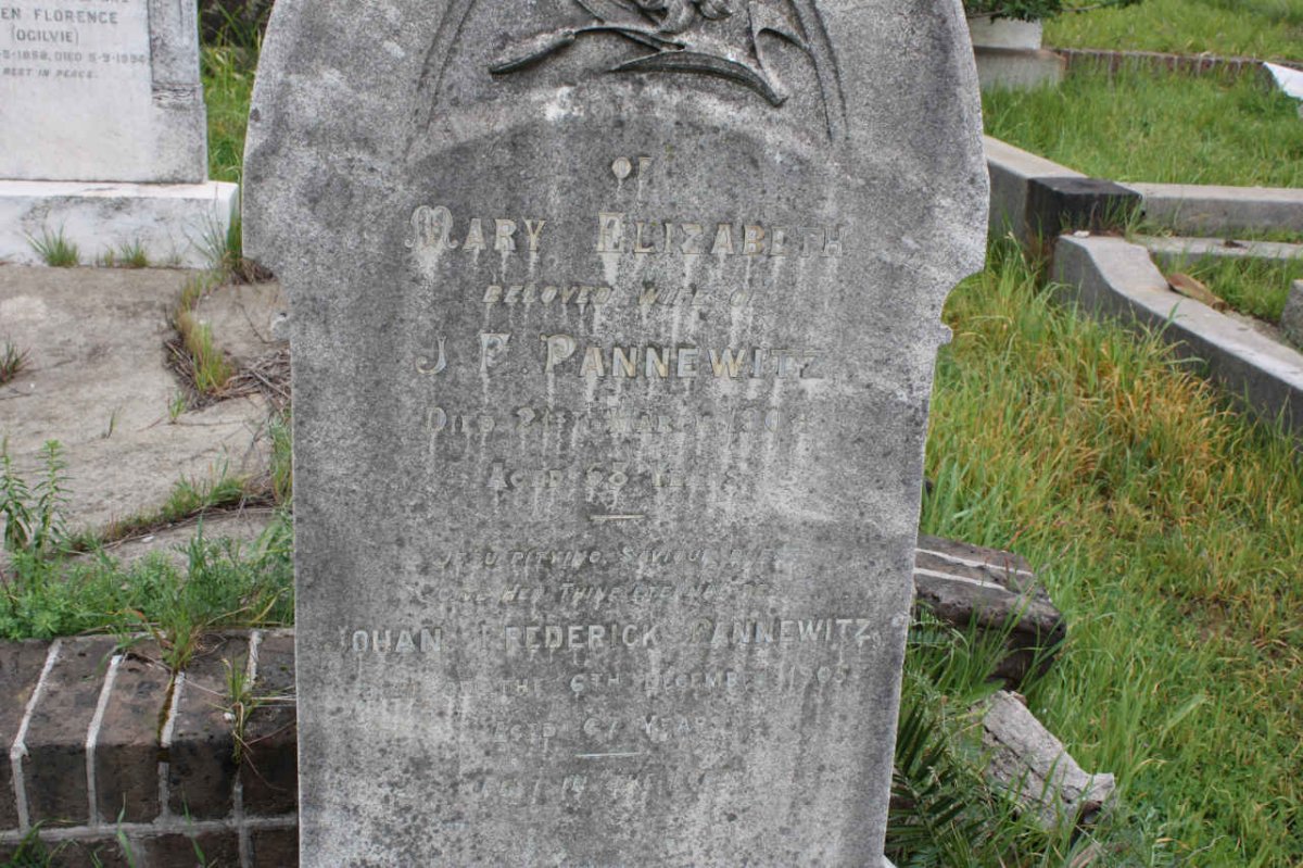 PANNEWITZ Johan Frederick -1905 &amp; Mary Elizabeth -1904