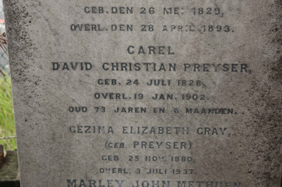 PREYSER Carel David Christian 1828-1902 :: GRAY Gezina Elizabeth nee PREYSER 1880-1937