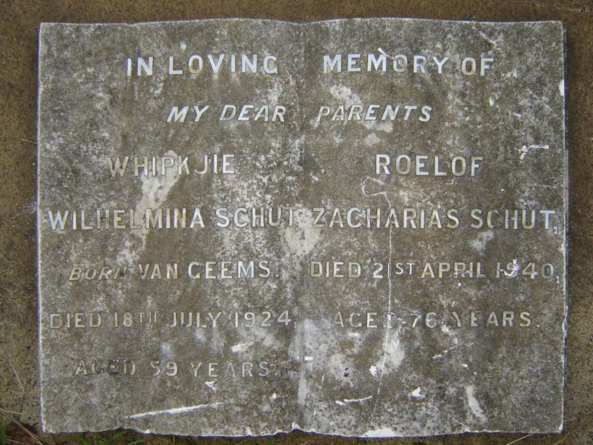SCHUT Roelof Zacharias -1940 &amp; Whipkjie Wilhelmina VAN GEEMS -1924