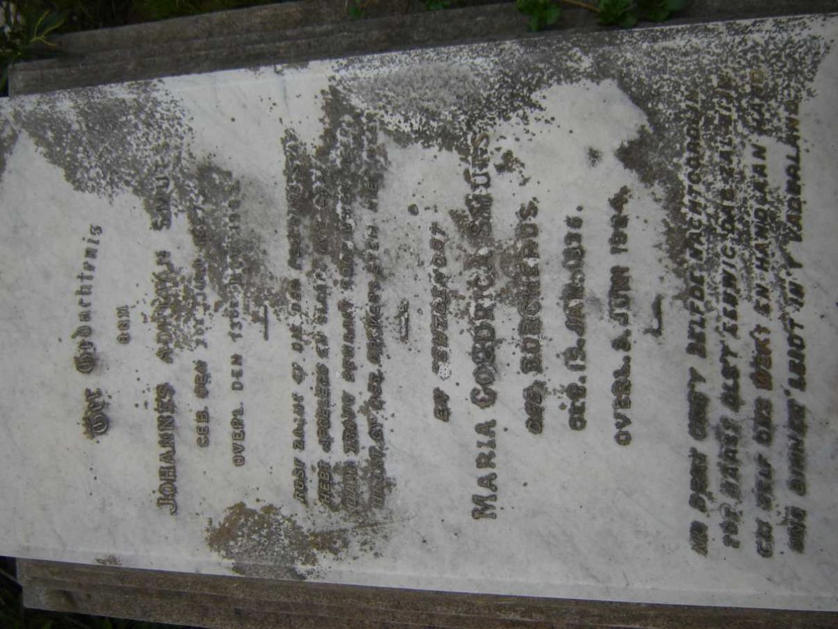SMUTS Johannes Adriaan 1827-1903 &amp; Maria Goudrica BORCHERDS 1875-1924