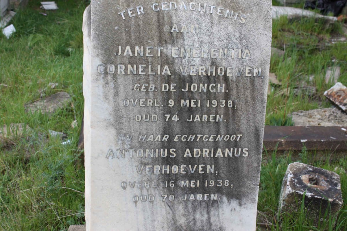 VERHOEVEN Antonius Adrianus -1938 &amp; Janet Emerentia Cornelia  de JONGH -1938