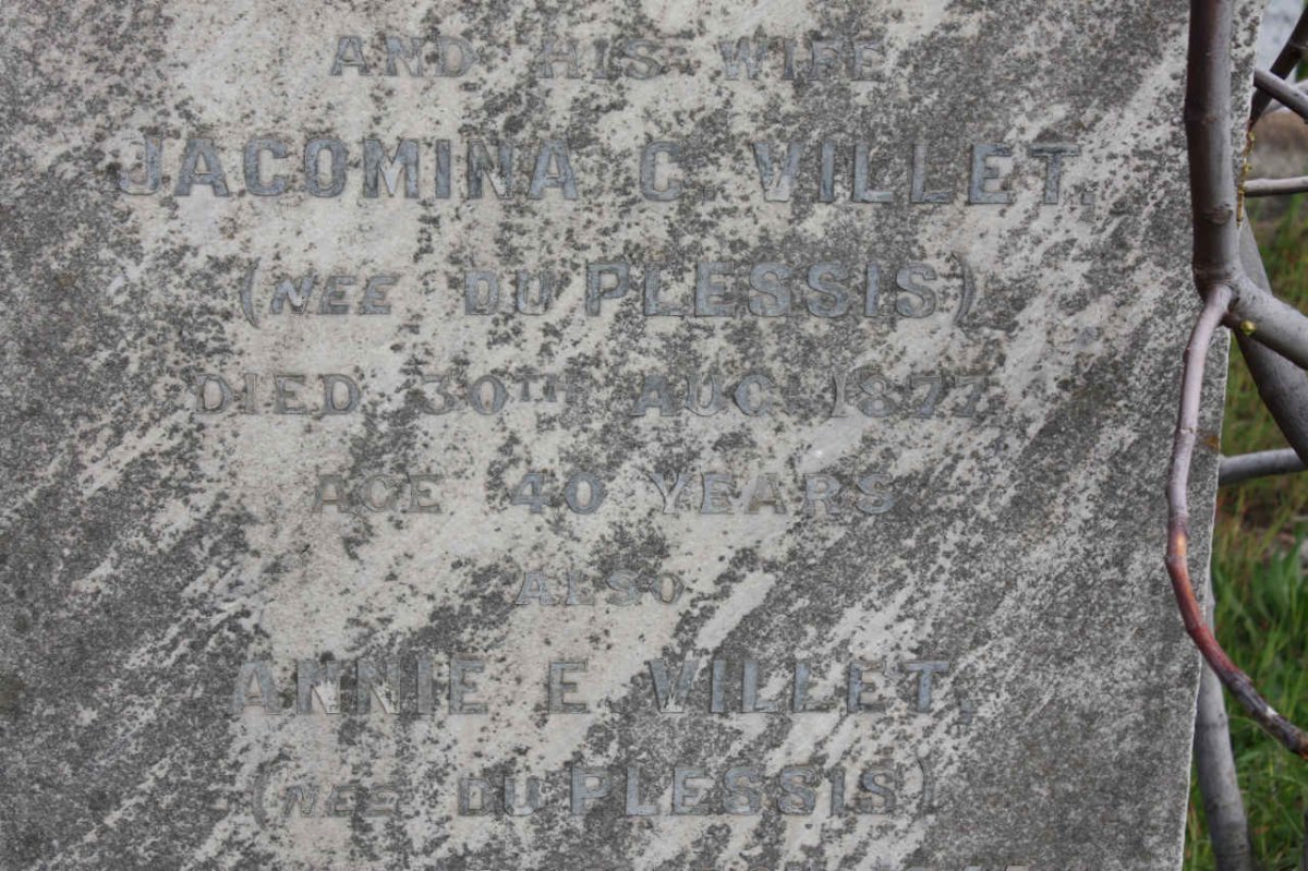 VILLET Jacomina C. nee DU PLESSIS -1877