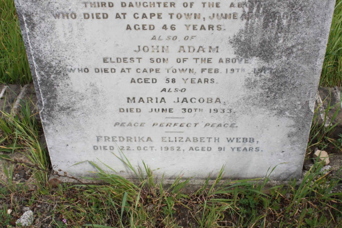 WEBB John Adam -1913 :: WEBB Maria Jacoba -1933 :: WEBB Fredrika Elizabeth -1952