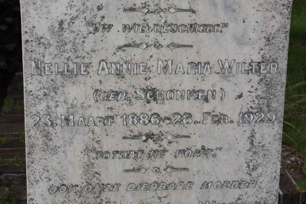 WILTER Nellie Annie Maria nee SCHONKEN 1886-1929