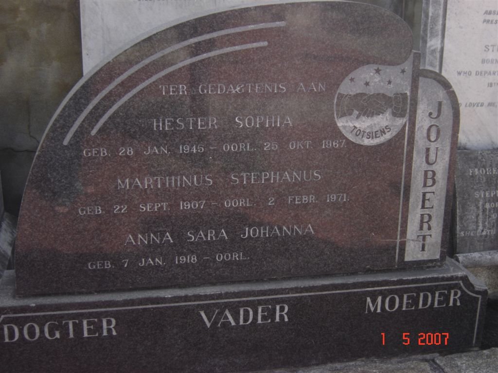 JOUBERT Marthinus Stephanus 1907-1971 &amp; Anna Sara Johanna 1918- :: JOUBERT Hester Sophia 1945-1967
